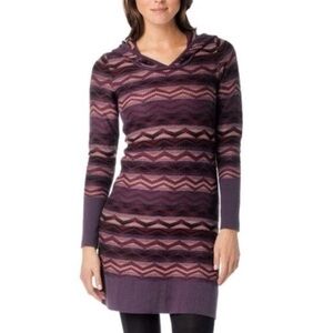 Prana Meryl Chevron Sweater Dress Hooded Womens S  Knit Hooded Stretch W3MERY313